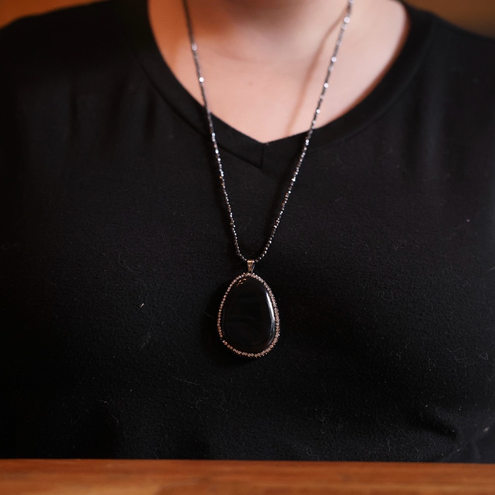Black Agate Bejeweled Pendant Necklace
